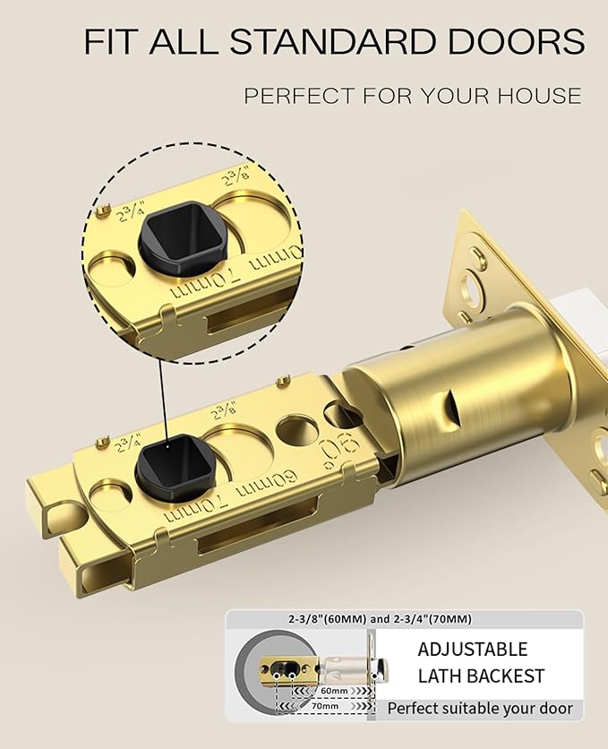 Asidrama 1 Pack Privacy Gold Door Knob with Lock, Brush Gold Door Knobs Interior for Bedroom or Bathroom, Heavy Duty Brush Gold Door Handle for Left Right Sided Doors