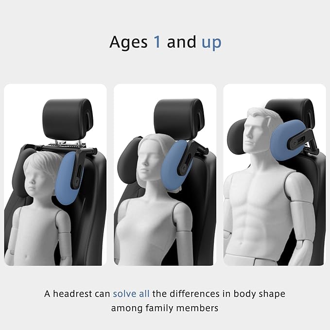 Car Headrest Pillow, 4-Way Adjustable Car Headrest,Thickened Memory Foam Road Pal Headrest, Neck Support Pillow, U- Shaped Design, Travel Car Sleeping,Suitable for Kids and Adults