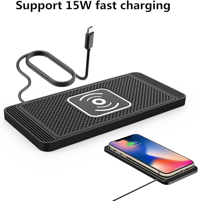 Wireless Charging Pad for Car for Nissan Terra Kicks Teana Rogue Tiida, 15W Fast Wireless Charger Mat Non-Slip Silicone Car Center Console Phone Charging Pad,A/15W-Type-c