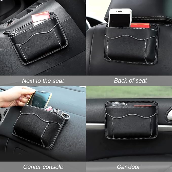 Moly Magnolia Car Seat Side Pocket Organizer, American Flag PU Leather Storage Bag, Pen Phone Holder Tray Pouch Seat Gap Filler, Interior Accessories for Auto Door Window Console (MultiColor/Flag)
