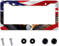 Eagle American Flag License Plate Frame, US Flag Car Tag Frame Holder Covers, Metal Aluminum Rustproof Car Accessories for Men Women 2 Holes with Screws