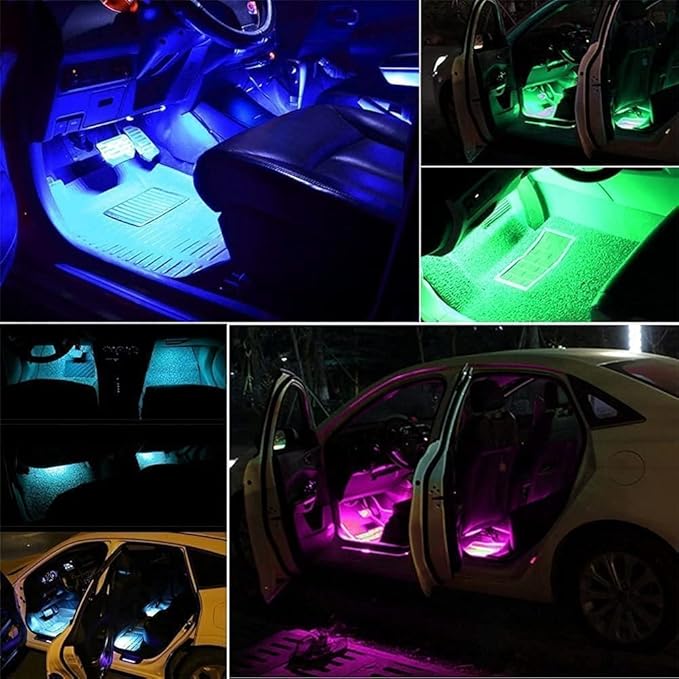 Car LED Strip Light,Uniwit 4 Pieces DC 12V Multicolor Car Interior Music Light LED Underdash Lighting Kit with Sound Active Function and Wireless Remote Control Including Car Charger