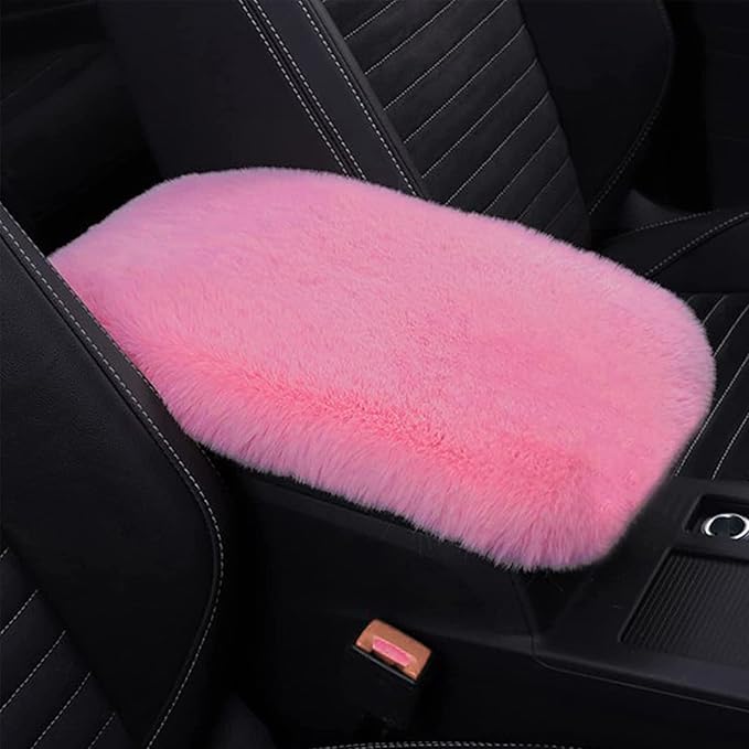 Fluffy Furry Armrest Cover for Car, Auto Center Console Cover Pad Car Soft Console Pad Wool Fur Armrest Seat Box Cover Protector Universal Fit for Most Vehicle, SUV (Pink)