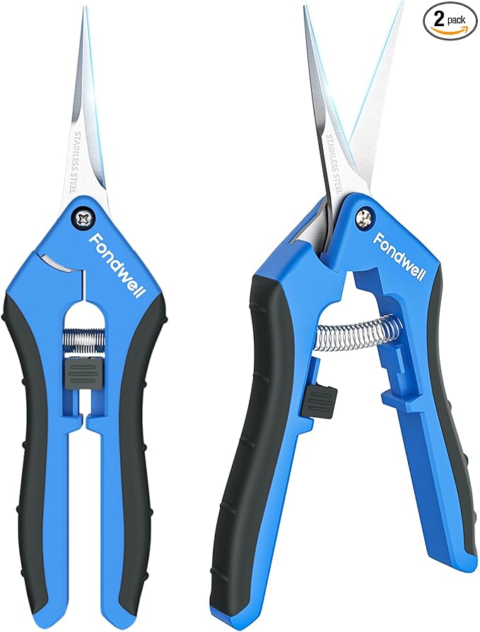 Fondwell 6.5" Pruning Shears Trimming Scissors: 2 Pack of Small Garden Snips with Micro Tip - Plant Clippers of High Cutting Efficiency