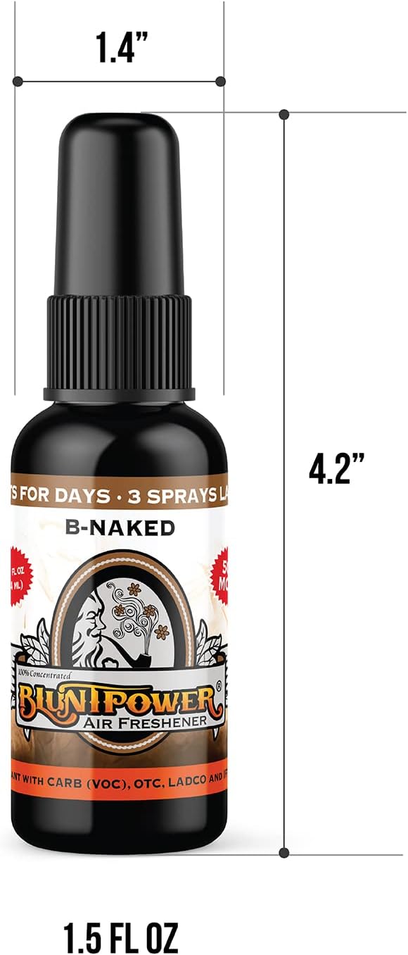 BluntPower (B-Naked, 1 Pack) Concentrated Air Freshener for Room and Car Spray - Oil-Based Diffuser Spray Bottle - Long-Lasting Bathroom Spray, Car Freshener, & Odor Eliminator Spray