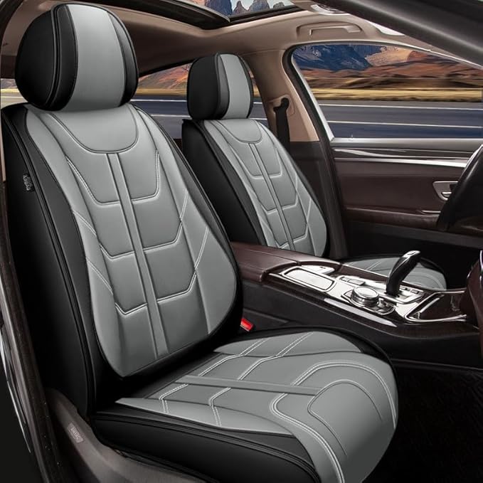 TTX LIGHTING Car Seat Covers fit for Chevrolet Malibu 2009-2026 Full Set: Premium Leather Automotive Seat Cover with Airbag Compatible Waterproof (5 Seats, Black & Gray)