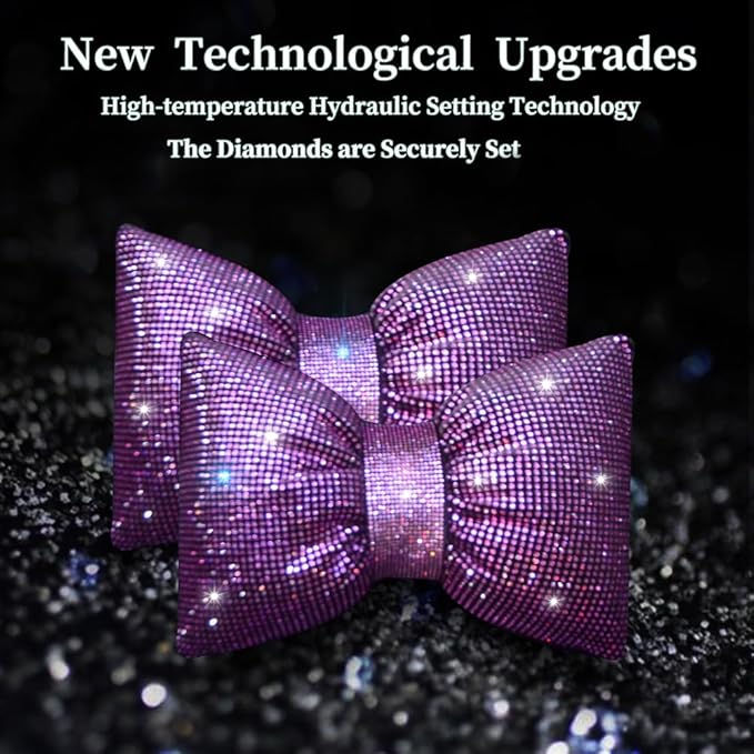 Car Pillow Headrest Auto Seat Headrest Cushion with Bow Tie Sparkly Bling Bling Rhinestone Accessories for Women Girls and Ladies Travel Comfort Head and Neck Rest Pink 2Pcs