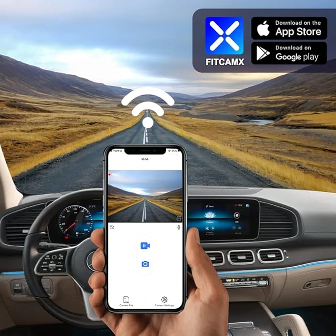 Fitcamx Front 4K+Rear 1080P Dash Cam for 2020-2026 Mercedes-Benz GLE GLS (Model D) Compare Cover Shape, OEM Style, 2 Way HD Video, WiFi & APP, G-Sensor, Loop Recording, Easy to Use, 128GB Card