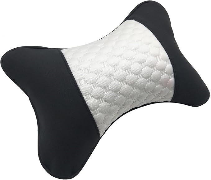 Car Neck Pillows Both Side Pu Leather 2pieces Pack Headrest Fit for Most Cars Filled Fiber Universal Car Pillow (White)