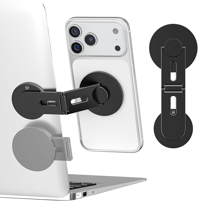 CloudValley Magnetic Phone Laptop Holder Mount, Foldable Hidden Portable Stand for iPhone 17/16/15/14/13 & All Phone, Clamp for Monitor Side, Compatible with Laptop, Desktop, Tesla Model 3/ Y, Black