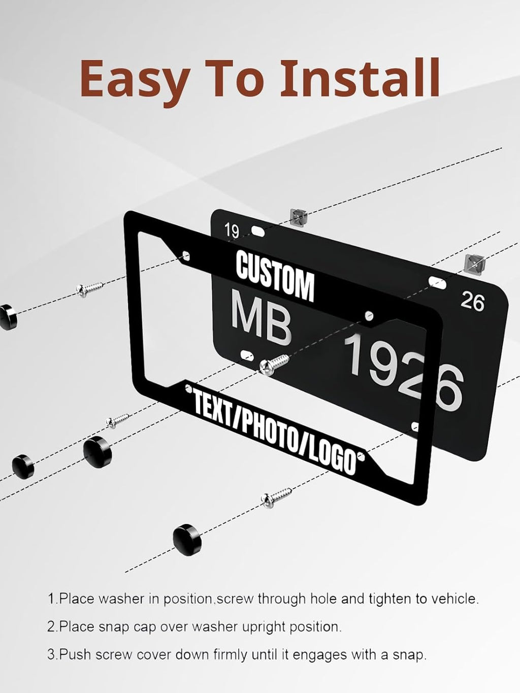 Custom License Plate Frame – Personalized License Plate Holder with Photo & Text – Rust-Proof Aluminum Car Tag Cover for Front/Rear, Car Accessory for Men & Women, Includes Screws, 12"x6"