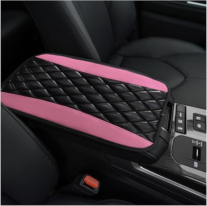 Car Center Console Cushion Pad, 12.6 × 7.48 Inches Waterproof Car Armrest Seat Box Cover, PU Leather Armrest Cover Protector for Most Vehicle, Universal Car Interior Accessories (Pink)