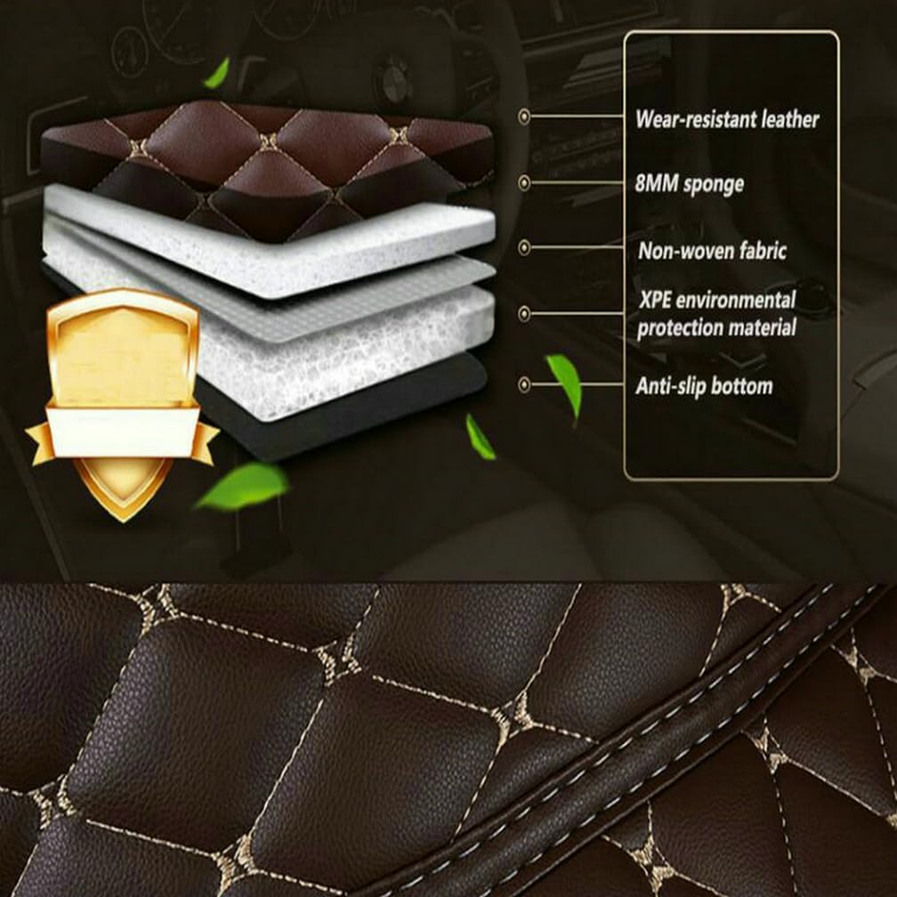 Customized Personalized Car Mats - All Weather Men's and Women's Floor mats Suitable for 99% of vehiclesPads Protection Non-Slip Leather Floor Liners (Blue and Black Beige)