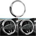 Leather Steering Wheel Cover, Auto Car Stretch Steering Wheel Protector, Universal 15 Inch Anti-Slip Breathable Odorless Steering Wheel Cover for Men Women (Black/White)