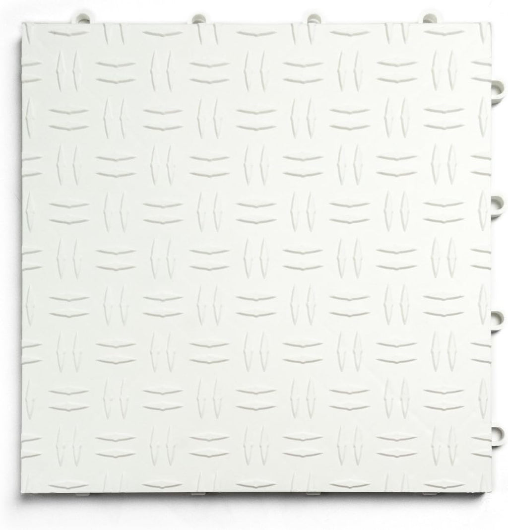 GarageTrac Diamond, Durable Interlocking Modular Garage Flooring Tile (12 Pack), White