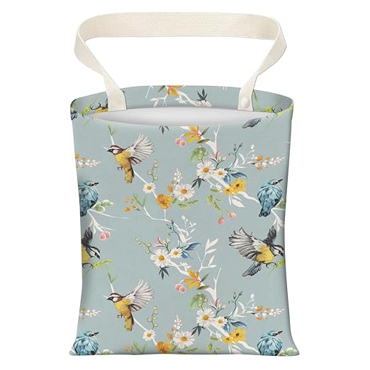 Cute Car Trash Can, Hanging Canvas Car Back Seat Organizer and Storage Bag, Funny Car Trash Bag For Travelling, Outdoor Cute Blue Bird Flower