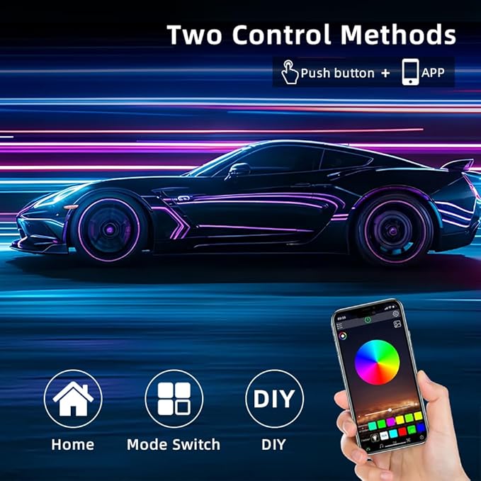 Acrylic Interior Car LED Strip Light, Dreamcolor 6-in-1 RGB Ambient Lighting with APP, 16 Million Colors 175in 600LED Music Sync Lights for Night Driving, Home, Camping & Gift Decor
