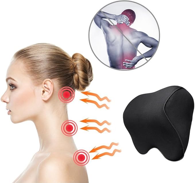 Tektrum Orthopedic Entire Back Support Full Lumbar Cushion for Car & Headrest Neck Pillow Kit - Ergonomic Thick 3D Design Fit Body Curve - Back, Neck Pain Relief, Improve Posture -Black (012011-A)