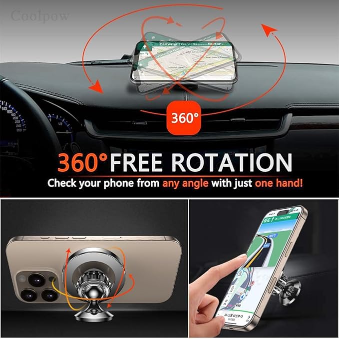 Romuto for MagSafe Car Mount【2800gf Strongest Magnetic】Magnetic Phone Holder for Car Dash【360° Adjustable】3 IN 1 Car Phone Holder Mount Magnetic Car Mount for iPhone 17 Pro Max Air 16 15 Magsafe Case