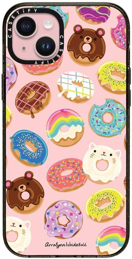 CASETiFY Impact Case for iPhone 15 Plus [8.2ft 4X Military Grade Drop Protection/Compatible with Magsafe] - Donuts - Clear Black