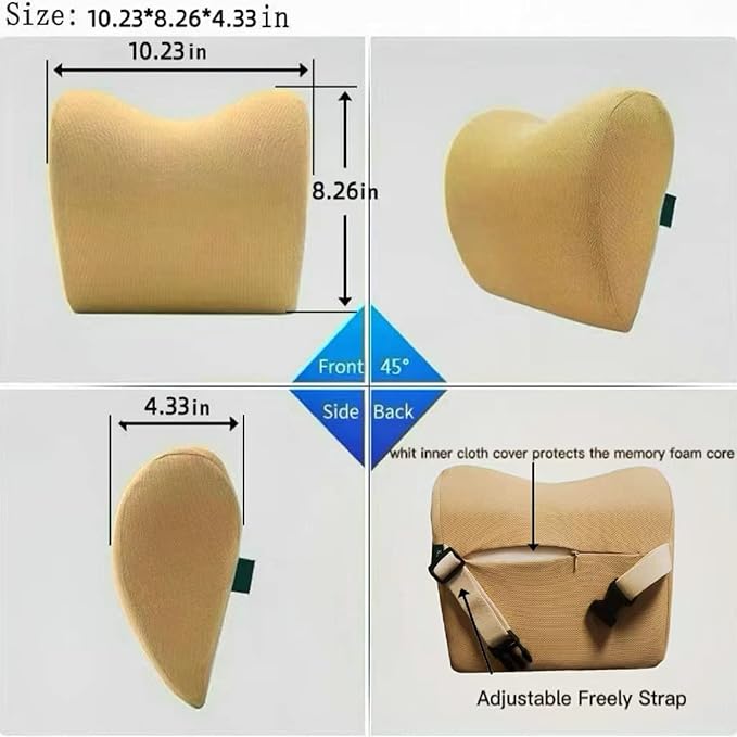 Car Neck Pillow - Memory Foam Cervical Relief Cushion, Headrest Support for Pain, Beige