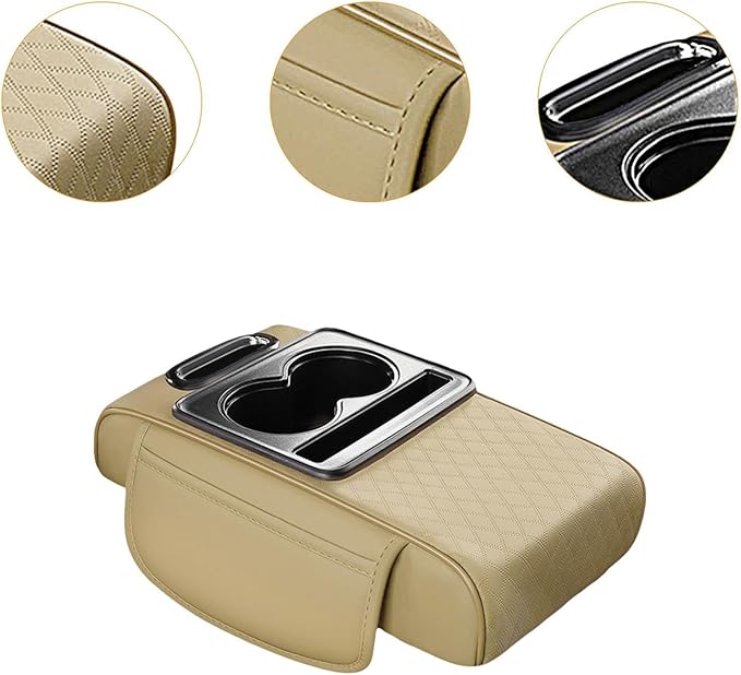 Car Center Console Pad PU Leather Armrest Organizer with Tissue Box Slot for Vehicles, Style G