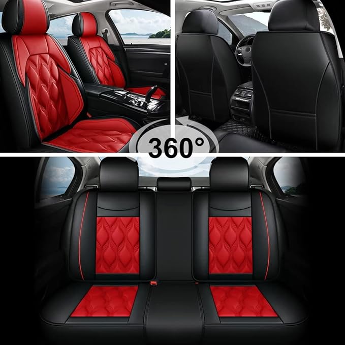 AOMSAZTO Car Seat Covers,Full Set 5 Seats Custom Fit for Jeep Compass 2018-2026,Leather Car Seat Cover Seat Cushion Protector,Airbag Compatible Waterproof Black&Red