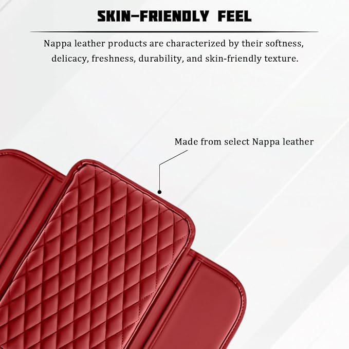 Car Armrest Cushion Pad, Leather Vehicle Center Console Cover with 2 Storage Bags, Non-Slip Automotive Interior Arm Rest Seat Box Cover Accessories, Universal for SUV RV Sedan (Rose Red)