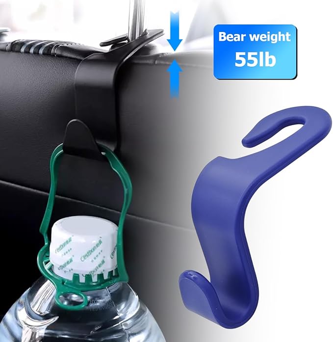 4PCS Car Back Seat Headrest Hooks, Rear Car Seat Storage Headrest Hanger Holder Hooks Organizer, Universal Auto Interior Accessories for Bag Purse Handbag Cloth Coats Grocery (Blue)