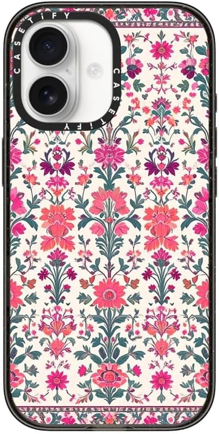 CASETiFY Impact iPhone 17 Case [Slim/Compatible with Magsafe / 8.2 ft. 4X Military Grade Drop Protection] - Persian Floral - Rose - Clear Black