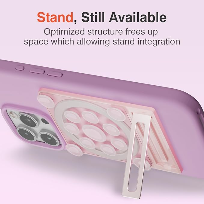 SEMBO Silicone Suction Phone Case Adhesive Sticky Grip Stand with Mag-Back for MagSafe Car/Wall Mounts, Strong Magnetic Holder for Fridge, Gym Equipment, Shower, Hands-Free Selfie (Pink, Magnetic)