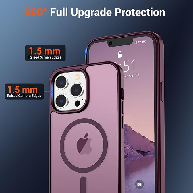 SUPFINE Magnetic for iPhone 13 Pro Max Case (Compatible with MagSafe) (Military Grade Drop Protection) Slim Translucent Matte Shockproof with Anti-Fingerprint Phone Case,Wine Red