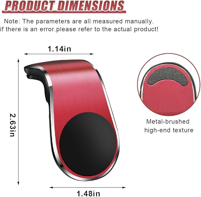 YoRise Magnetic Car Phone Holder, L Type 360° Rotatable Adjustable Car Air Vent Cellphone Mount, No-Hand Clip-On Navigation Bracket, Universal Vehicle Smartphones Stand Accessories (Red)