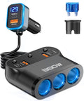 Qidoe 9 in1Cigarette Lighter Splitter,360W 3 Socket Car Charger Adapeter,3*PD&QC 108W,12V/24V Car Socket Adapter with Independent Switches & LED Voltage Display for All Car Devices