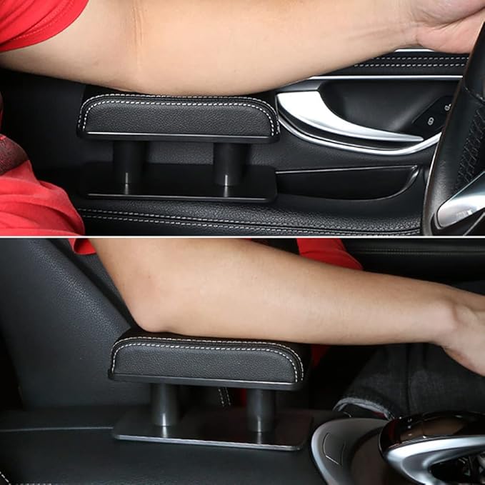Car Driver Arm Pad Cushion, Car Center Console Elbow Cushion Pad Car Door Armrest Rest Pad Adjustable Height Comfort Universal Fit for Most Car, Black With White Stitches