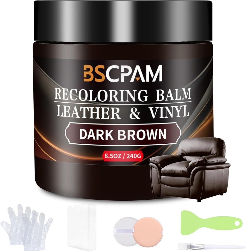 Dark Brown Leather Recoloring Balm,Leather Couch Scratch/Stain Remover,Leather Repair kit for Vinyl Furniture and Car Interior,Leather Dye Paint for Scratched and Faded Leather Couches