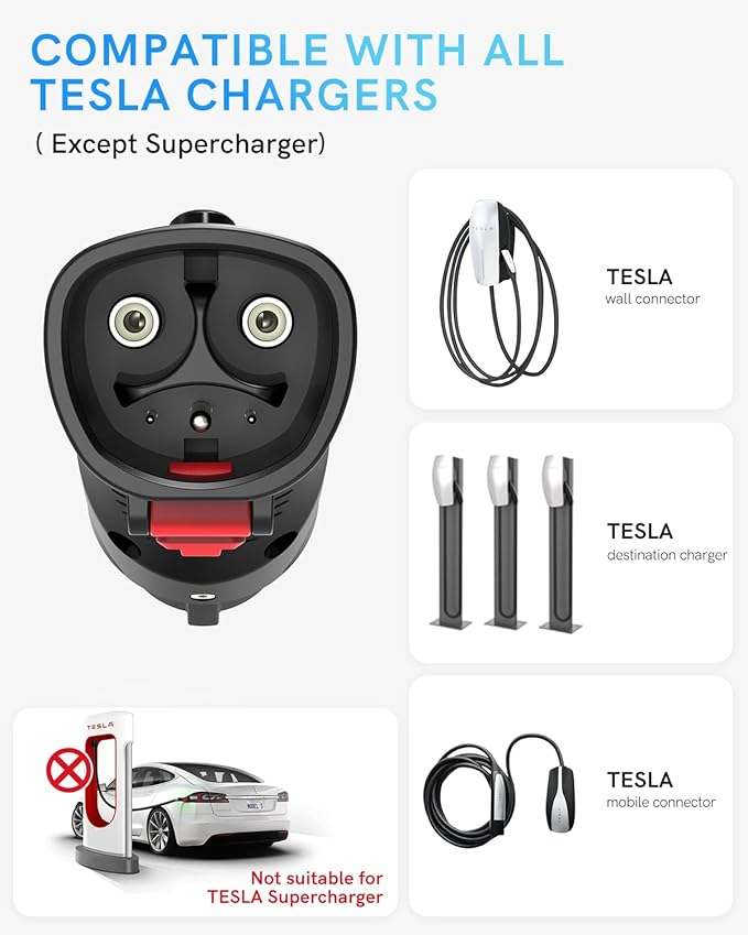 EV Charging Adapter for Tesla to J1772, Up to 60Amp with Safety Lock, IP65, Portable J1772 Tesla Adapter, Compatible with Tesla Mobile Charger Wall Connector Destination Chargers for All J1772 EVs