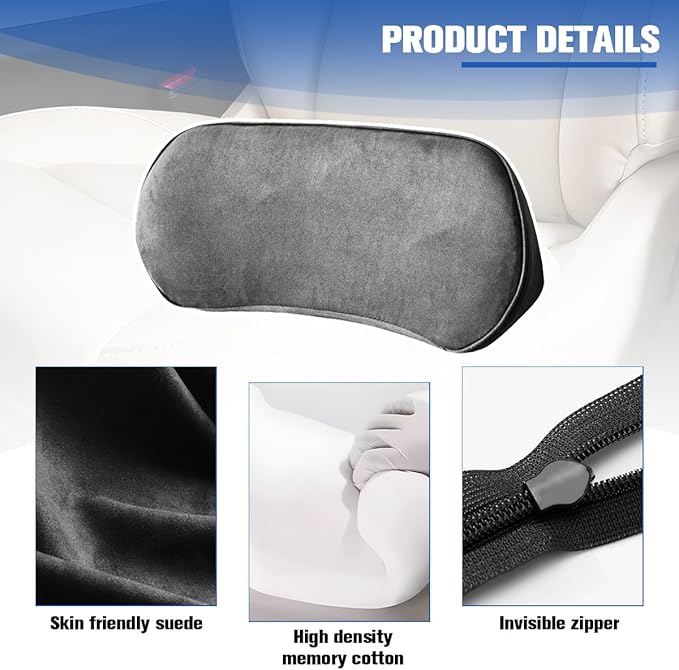 Car Lumbar Support Pillow, Memory Foam Suede Vehicle Back Support Cushion for Pain Relief, Breathable Automotive Interior Seat Lower Back Pillow, Universal for SUV Van Truck (Dark Gray)