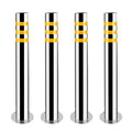 Stainless Steel Parking Bollards for Driveway, Industrial Safety Bollards Reflective Channelizer Post, Parking Barrier, Sturdy and Durable, Easy to Install, for Crowd Control(Silver (4pcs),7.6*75cm/3*