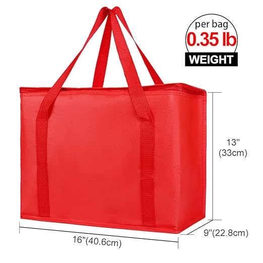 Bodaon 4-Pack Insulated Reusable Grocery Bag, X-Large Cooler Bag for Picnic, Food Delivery Bags, Insulated Pizza Delivery Bags, Red