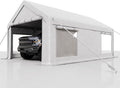 10 x 20ft Heavy-Duty Carport with Roll-Up Windows & Removable Sidewalls & Doors Thickened Wind Ropes, Ground Nails, Portable Car Tent Garage for Cars, Trucks, Boats, 180G Durable Tarp Cover,White