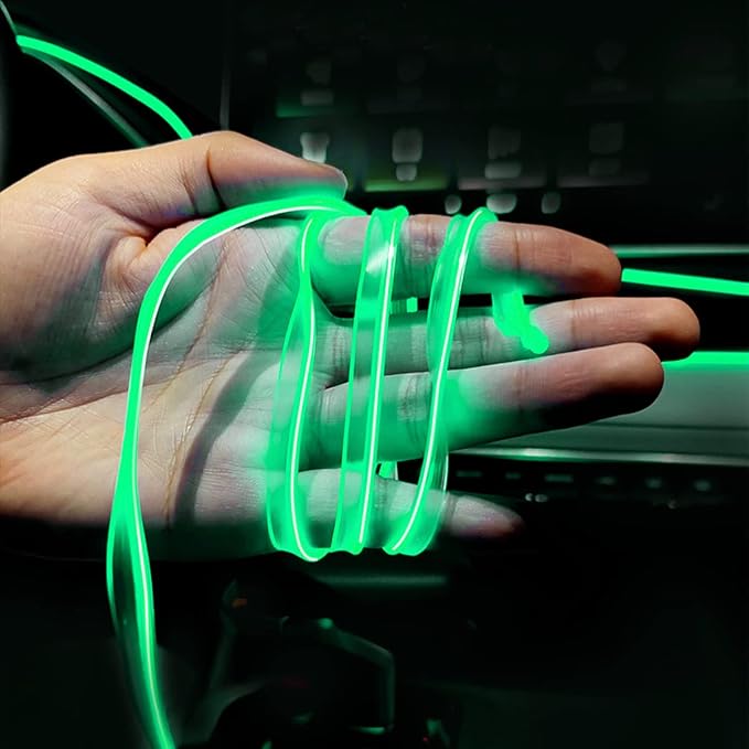 EL Wire LED Strip Lights, USB Auto Neon Light Strip with Sewing Edge, 16FT Electroluminescent Car Ambient Lighting Kit with Fuse Protection, Car Decoration Accessory (Green/16FT)