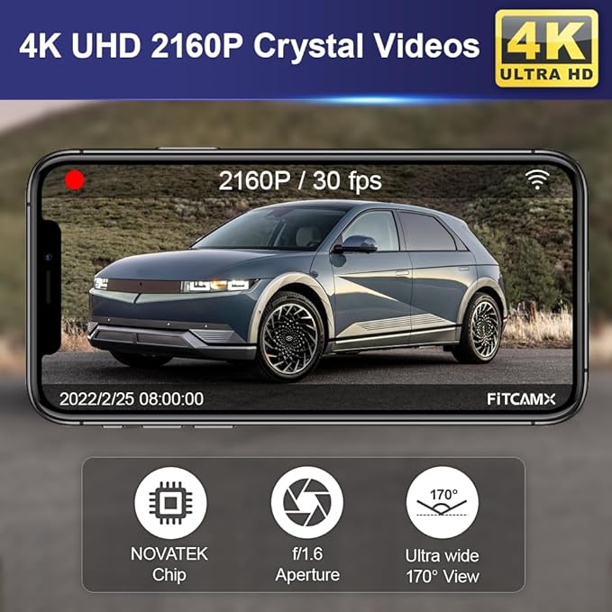 Fitcamx 4K Dash Cam Suitable for Hyundai IONIQ 5 2022-2024 (6 Vents) SE Standard Range SEL Limited, OEM Look, UHD 2160P Video, Built-in WiFi & APP, Loop Recording, G-Sensor, Plug & Play, 64GB Card