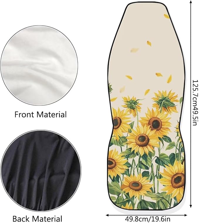 Sunflowers Print 2 Pcs/Set Car Front Seat Covers, Universal Fit Seat Covers for Sedan, Truck, SUV Polyester Bucket Cushion Protectors