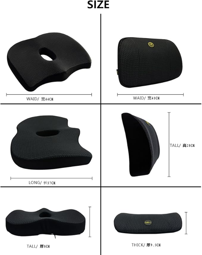 Heightening Wedge Car Seat Cushion Pad for Driving with Comfort Memory Foam, Curved Design Closely Adheres to The Lumbar Spine and Buttocks, Relieving Fatigue Broader Vision (Cushion Set,Blue)