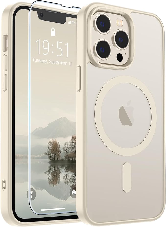 SUPFINE Magnetic for iPhone 13 Pro Case (Compatible with MagSafe) (Military Grade Drop Protection) Slim Translucent Matte Shockproof with Anti-Fingerprint Phone Case,Antique White