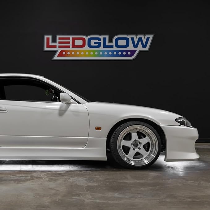 LEDGlow 4pc White LED Flexible Car Slimline Underbody Underglow Accent Neon Lighting Kit - 4 Unique Patterns - Water Resistant, Low Profile Light Tubes - Includes Control Box & Remote