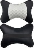 Car Neck Pillows Both Side Pu Leather 2pieces Pack Headrest Fit for Most Cars Filled Fiber Universal Car Pillow (White)