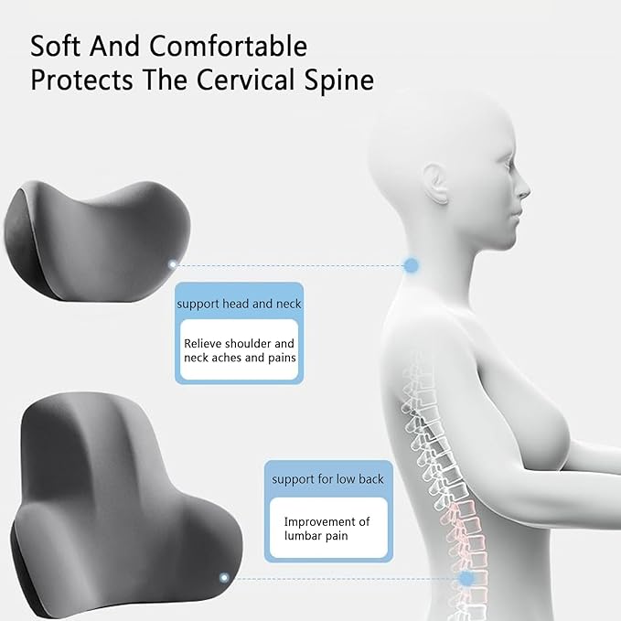 Car Headrest & Lumbar Support Cushion, Car Headrest Pillow, Ergonomic Car Seat Lumbar Cushion for Pain Relief, Memory Foam & Breathable Removable Cover, Car Neck Pillow for Driving, Traveling (Brown)