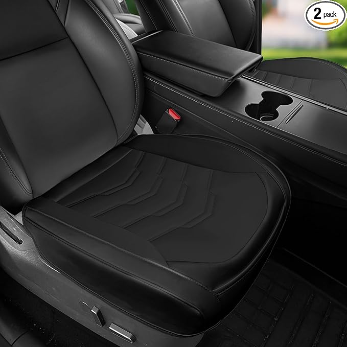 2PCS Car Seat Cover Nappa Leather Front for Tesla Model Y&3 2020-2024 Car Seat Bottom Protector, Original White Color Heavy Duty Seat Cushion Protector Without Backrest (Black)